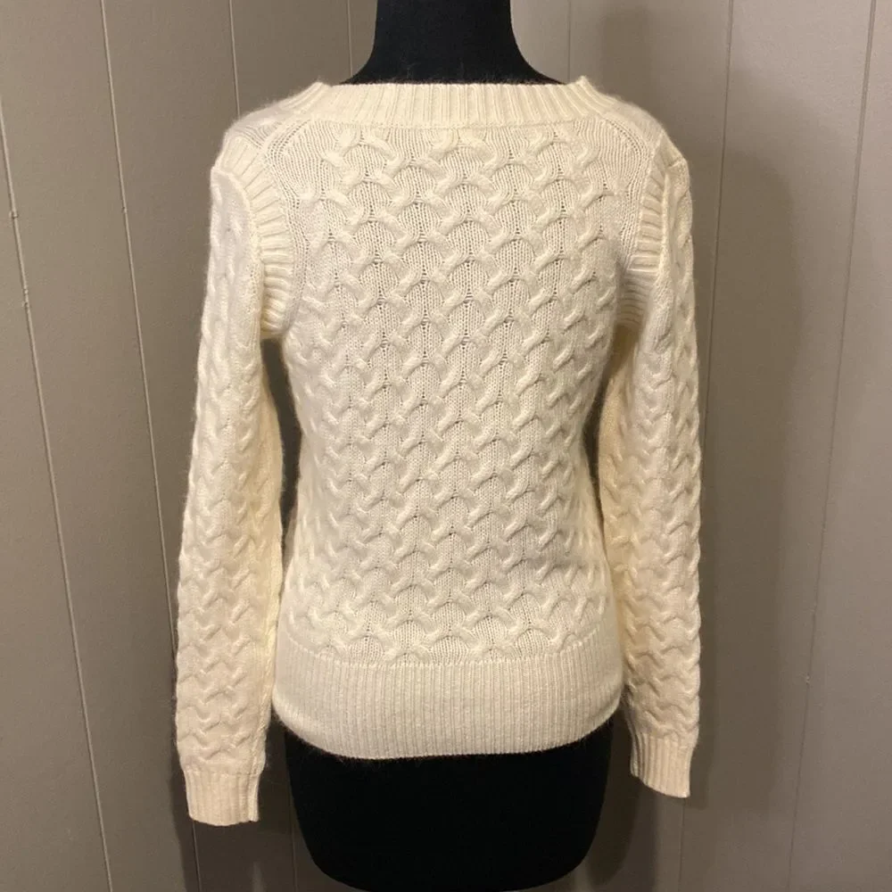 J.Crew Pullover Sweater Small White Angora Rabbit Hair-Wool Cable Knit